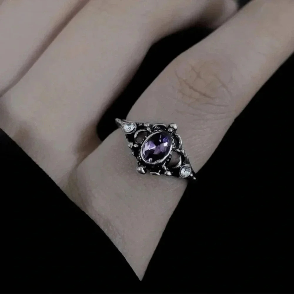 Silver Dark Purple Stone Ring